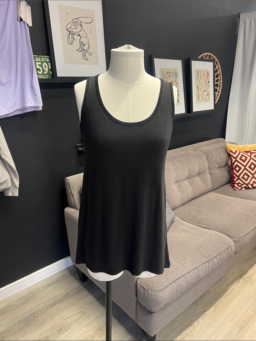 Essentials Black bamboo fabric Scoop Neck Tank